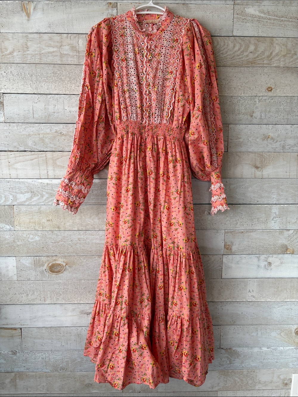 Romantic Prairie Floral Cotton Maxi Dress Embroidered Boho Cottagecore - Picture 3 of 12